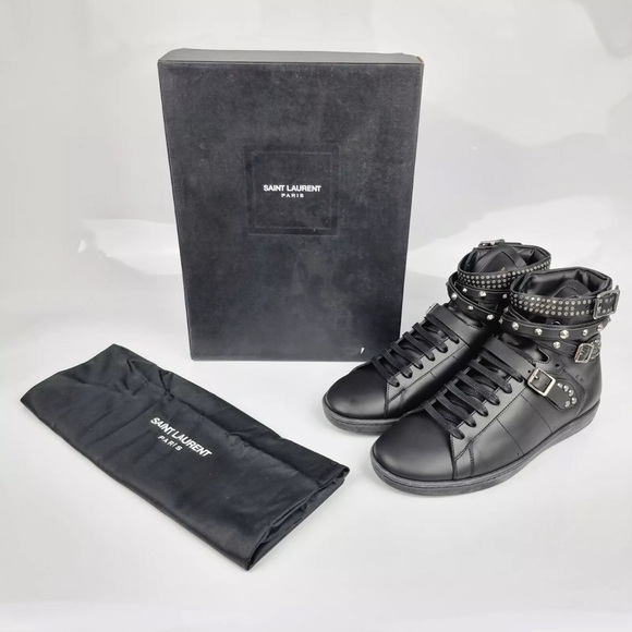 Saint Laurent Black High Top Belted Sneakers US 8 - Picture 7 of 8